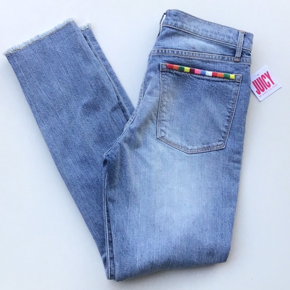 Juicy Couture Tropicana embroidered denim distressed ripped boyfriend jeans